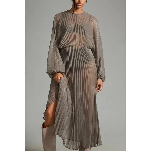Anthropologie Sheer Pleated Kaftan Dress - Picture 3 of 7